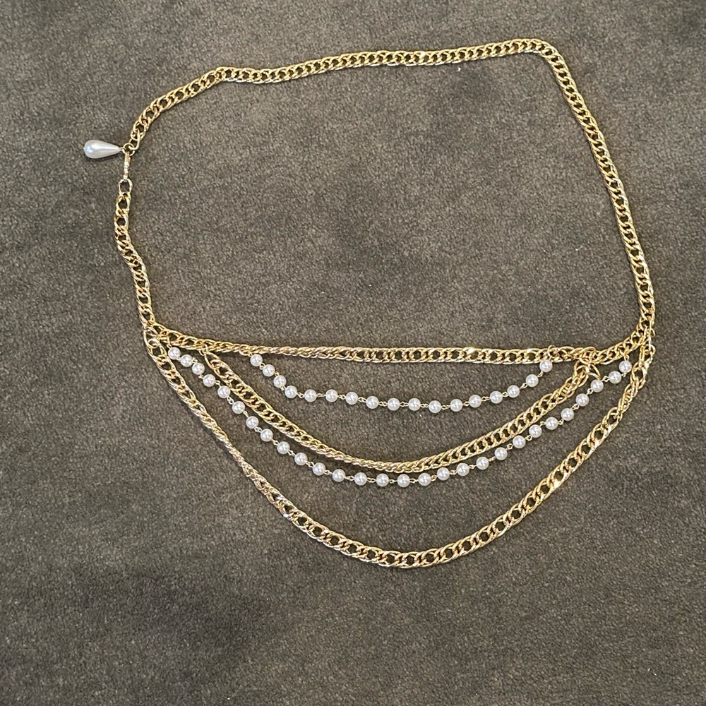 Elegant Gold and Pearl Layered Belt